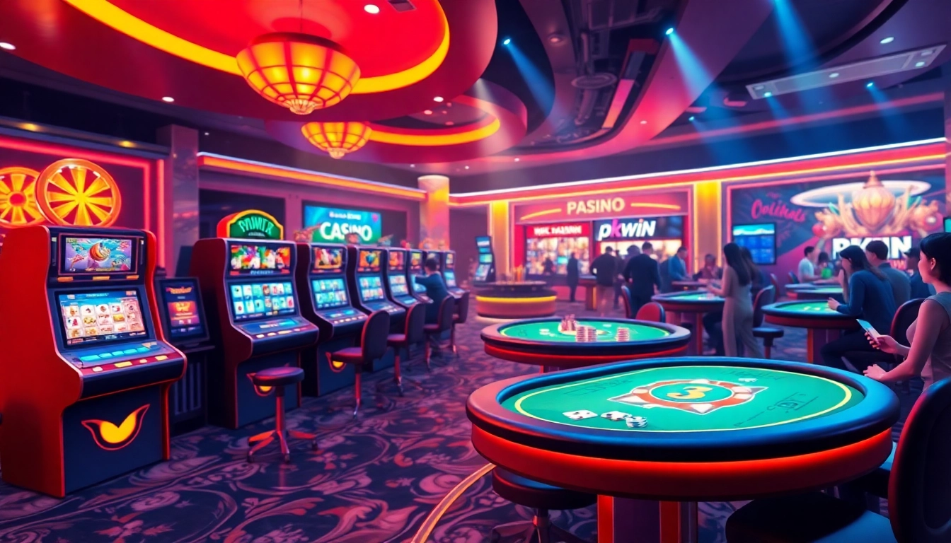 Experience the thrilling games at pkwin casino with vibrant slot machines and engaging players in a virtual atmosphere.