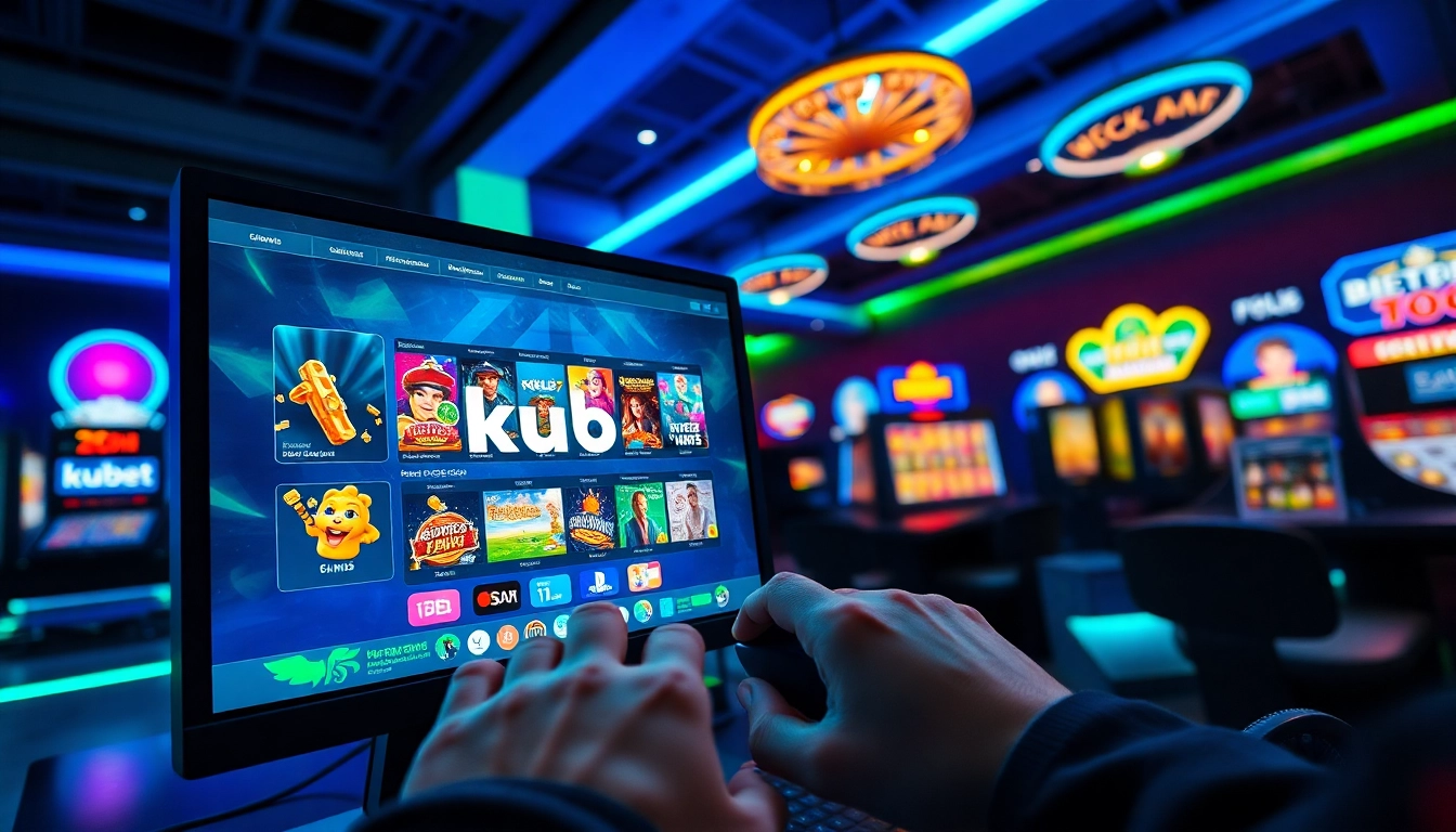 Engaging scene of an online gaming interface at kubet, featuring vibrant casino games and user interaction.