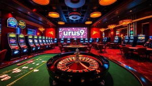 Experience the excitement of gambling with urus9 immersive casino scenes featuring vibrant slot machines and poker tables.