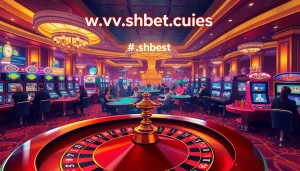 Experience the thrill of gaming at SHBET - https://shbet.cruises/ bustling casino floor showcasing exciting poker games, roulette, and vibrant slot machines.