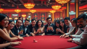Celebrate winning moments at Kim Casino with diverse players in an elegant setting.
