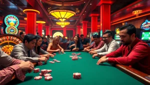 Bong da lu fun highlights the thrill of poker with intense players and vibrant casino elements.