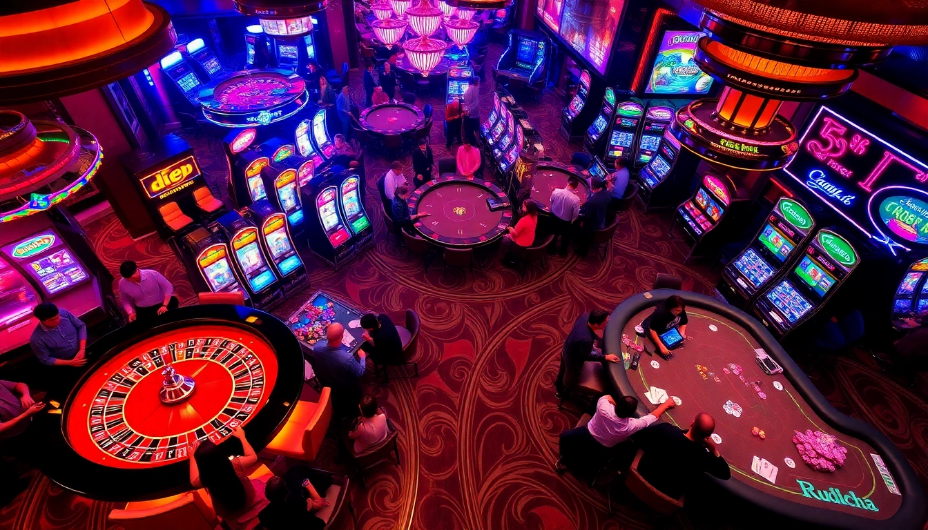 Experience the excitement of winning with the rr88 link at vibrant casino tables filled with players and dazzling slot machines.